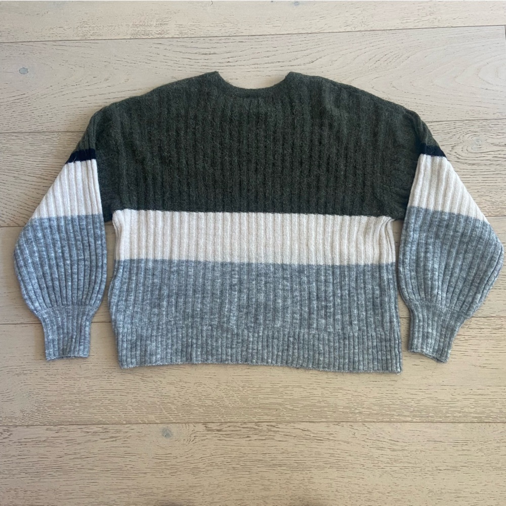 Striped Alpaca-Blend Rib Knit Sweater Medium Boxy Cozy EUC - Picture 4 of 10